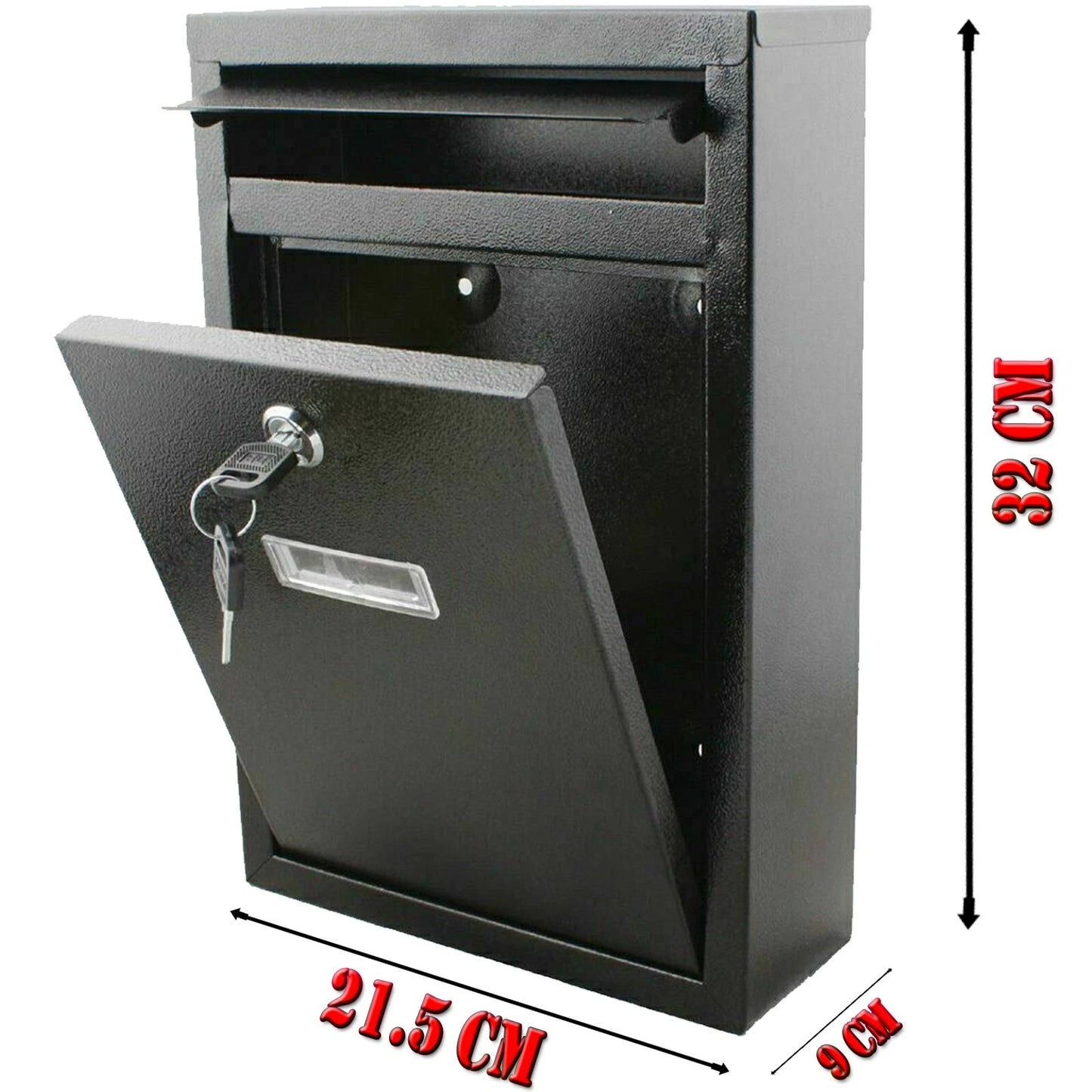 Wall Mounted Mail Letter Box Lockable Black Steel Post Mailbox Large Postbox