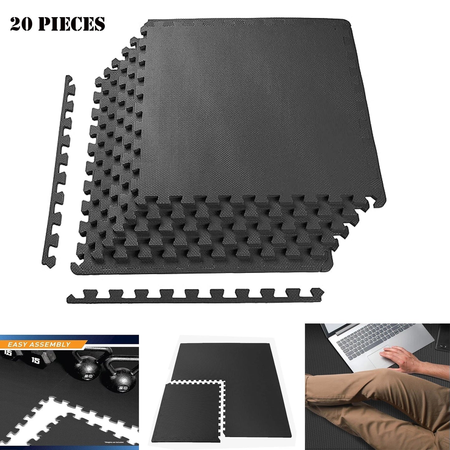 20PCS GYM FLOOR MATS INTERLOCKING TILES EVA FOAM SOFT YOGA PLAY WORK SHOP GARAGE