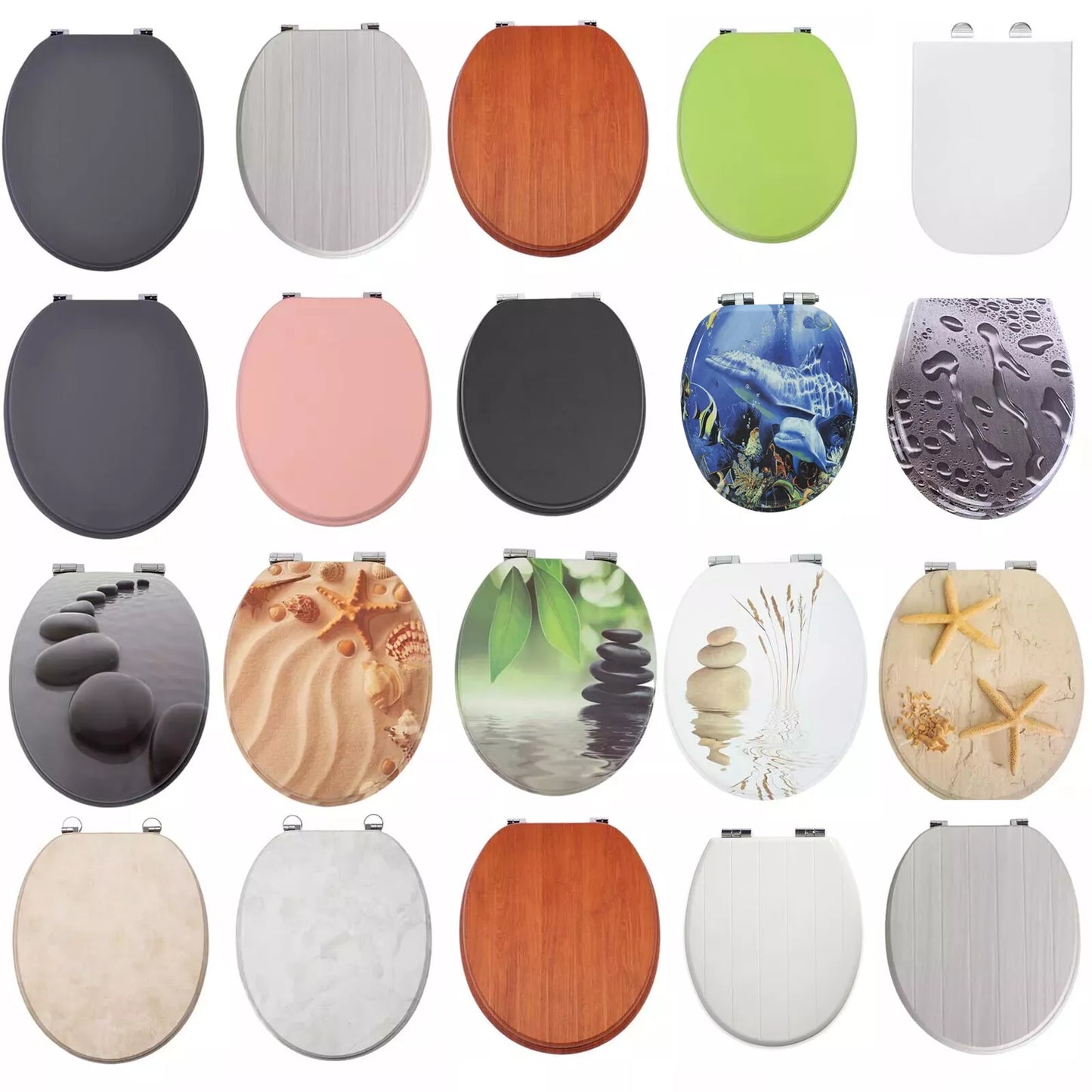 18" UNIVERSAL BATHROOM MDF WC TOILET SEAT NOVELTY EASY FIT +FITTINGS WOODEN W/C