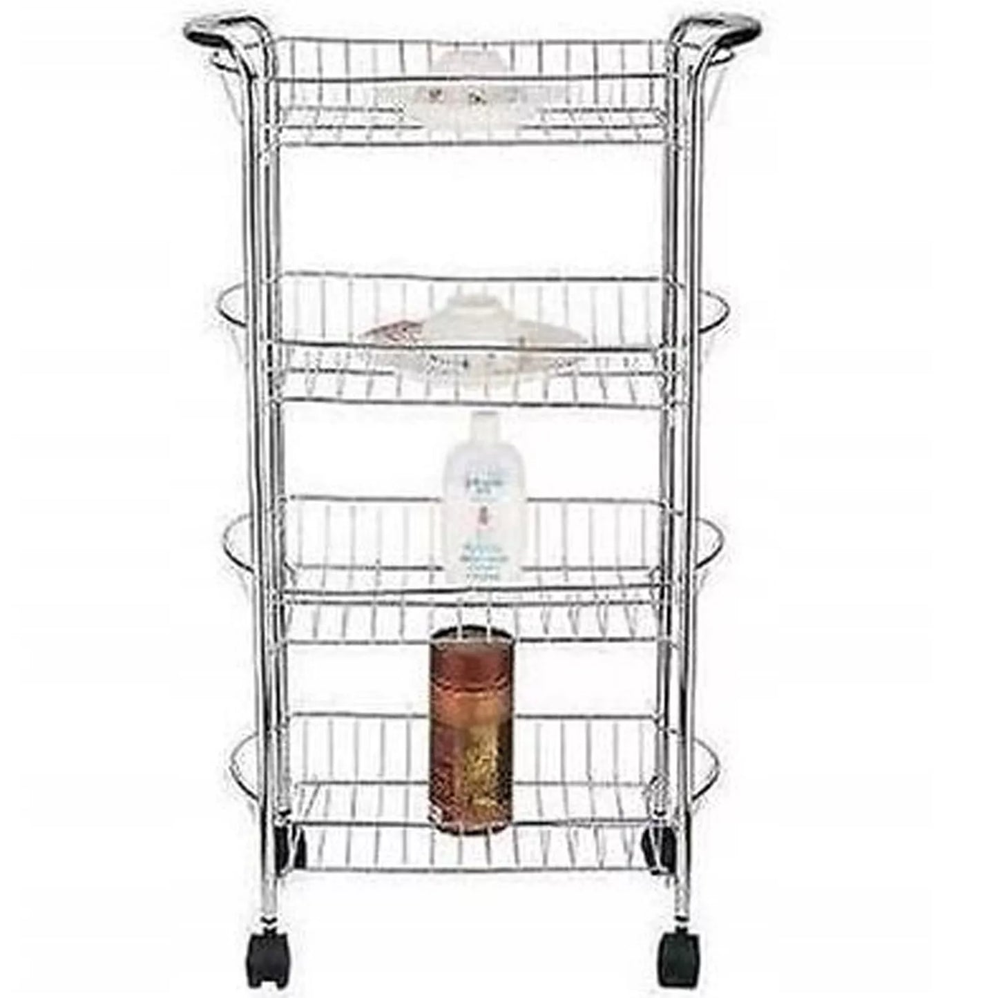 4 TIERS CHROME VEGETABLE & FRUIT TROLLY BASKET KITCHEN STORAGE DIY RACK ONWHEELS