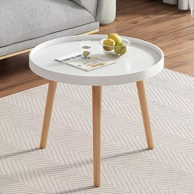 2 Pcs Side Round Table Modern Coffee White Decorative Living Room Table 3 Legs