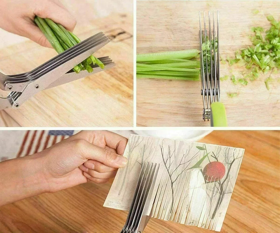 5 Blade Shredding Scissor Kitchen Security Salad Scissor Quick & Easy Use Steel