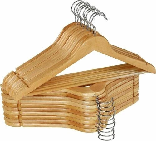 20 X NATURAL WOODEN HANGERS COAT SUIT GARMENT CLOTHES WARDROBE WOOD HANGER