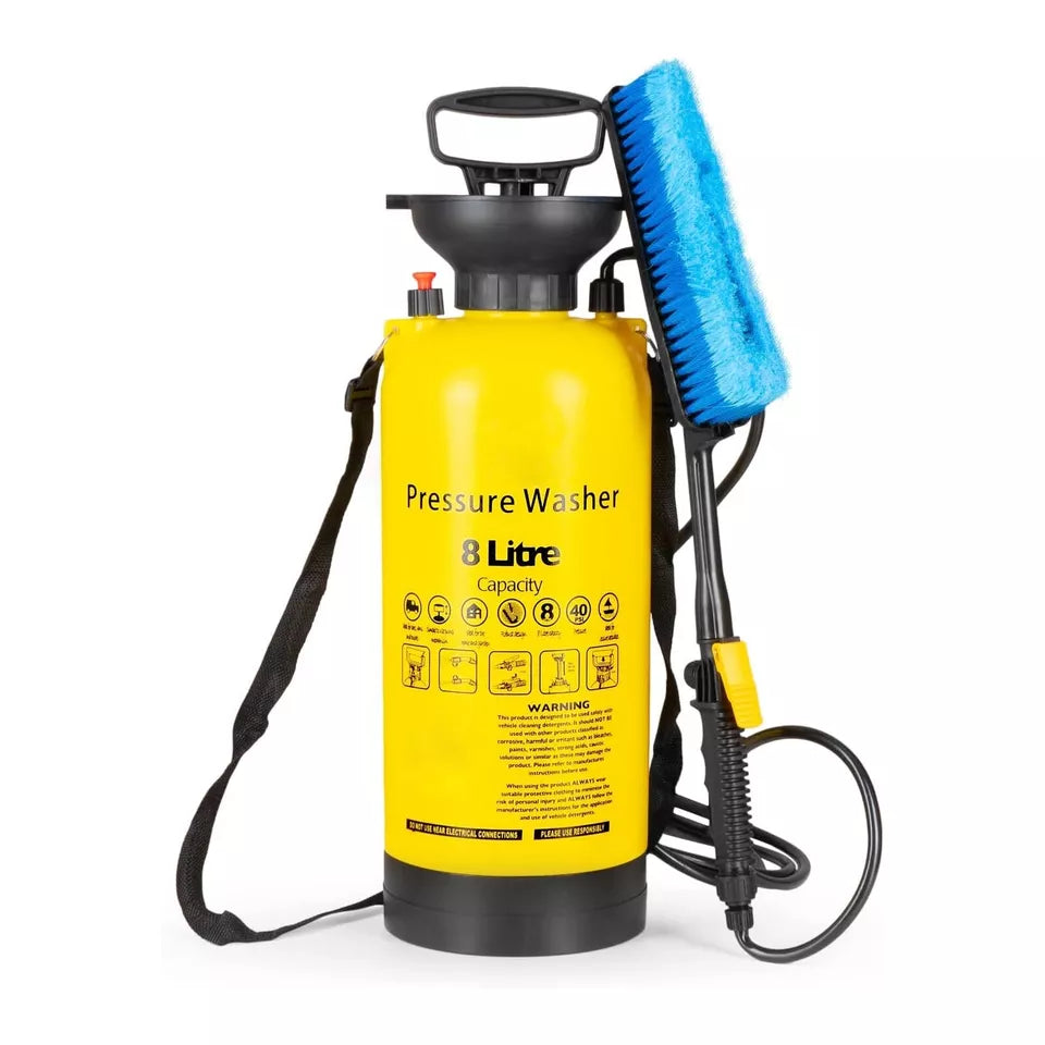 8L Portable Pressure Washer Hand Pump Jet Car Water Garden Brush Spray Cleaner