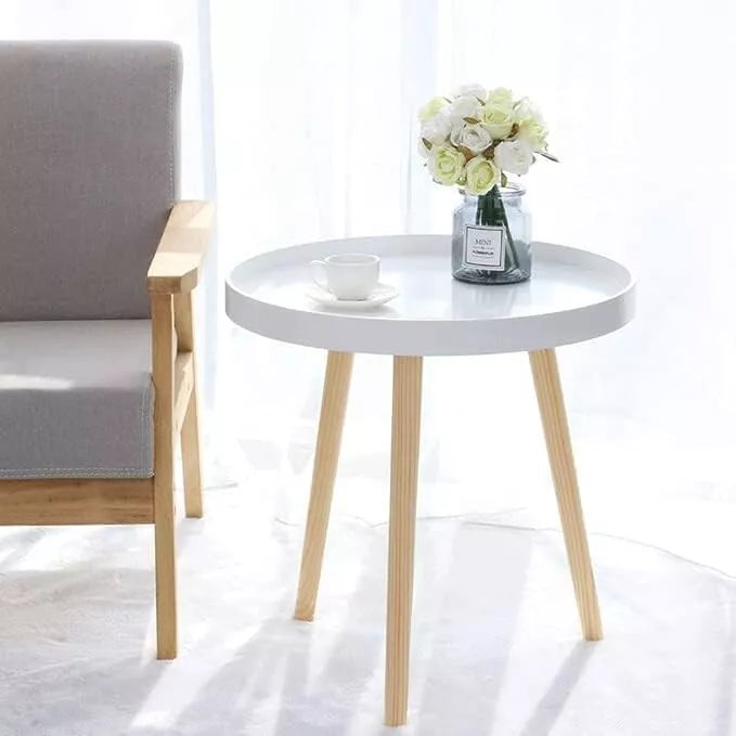 2 Pcs Side Round Table Modern Coffee White Decorative Living Room Table 3 Legs