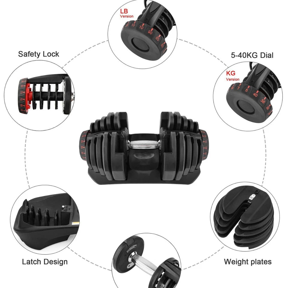 Adjustable Dumbbell 40 kg Home Gym Quick Dial Smart Exercise Fitness