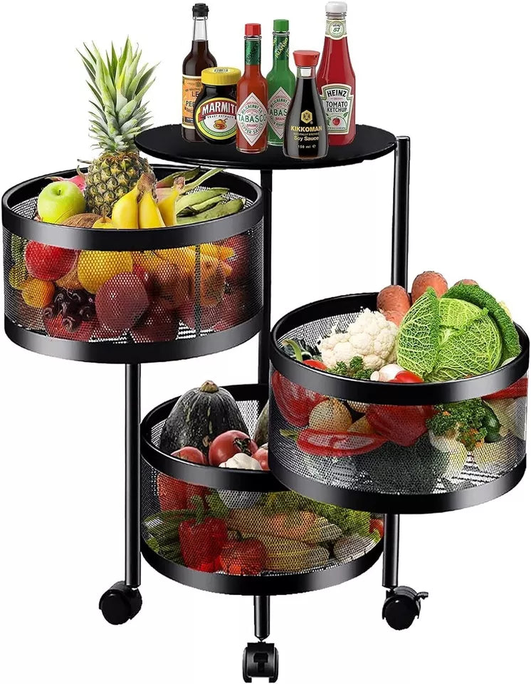 Storage Rack Kitchen Bathroom Rotating Vegetable Serving Bath Trolley Cart Shelf