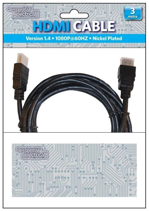 Cable HDMI 1.4 Nickel Pleated 1080@60HZ 3 Meter Long Cable Black Braided Lead