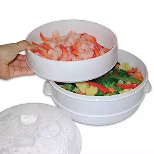 2Tier Microwave Steamer Vegetable Cooker Healthy Pasta Rice Fish Cooking Pot Pan