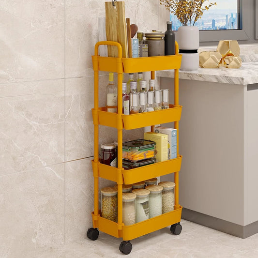 4 Tier Rotating Storage Trolley Cart – Rolling Organizer Shelf Rack for Kitchen, Bathroom & Utility Room
