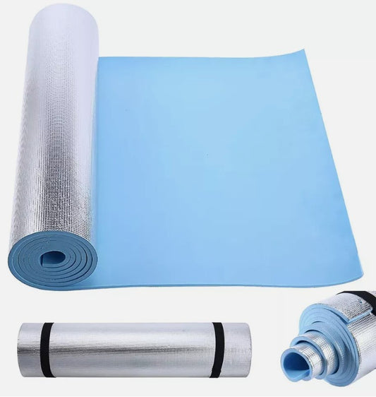 Yoga Camping Mat 6MM Blue Roll Up Eva Foam Insulated Waterproof Foil Matt