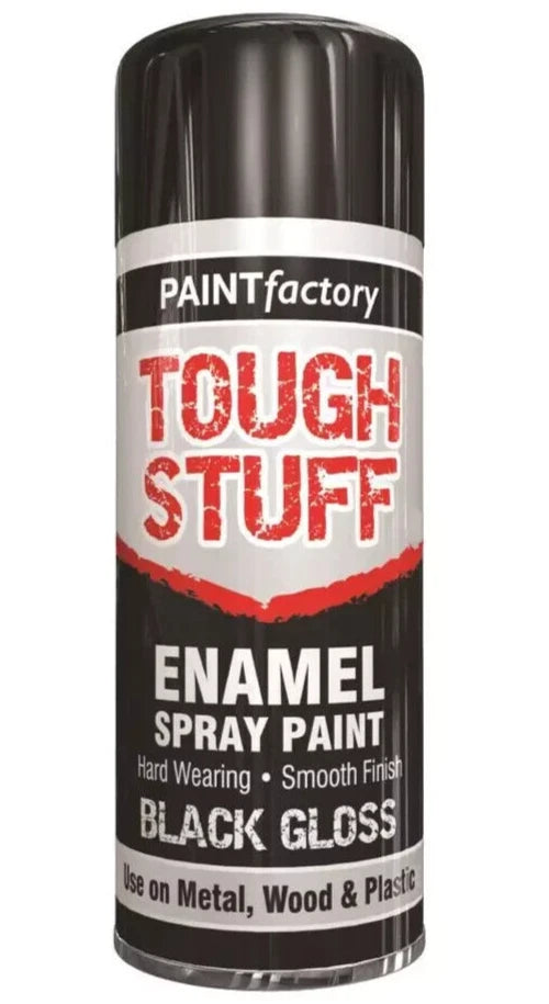 Tough Stuff Enamel Spray Paint Black Gloss Hard Wearing Metal Plastic 400ml