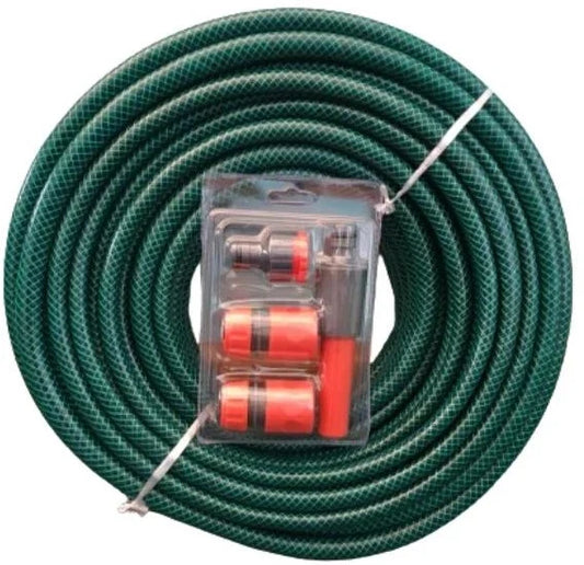 100M Garden Hose Pipe PVC Water Spray Reinforced Hosepipe + Fittings