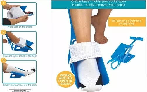 Sock Helper Puller Aid Sock Slider Without Bending Fast & Easy To Use Blue