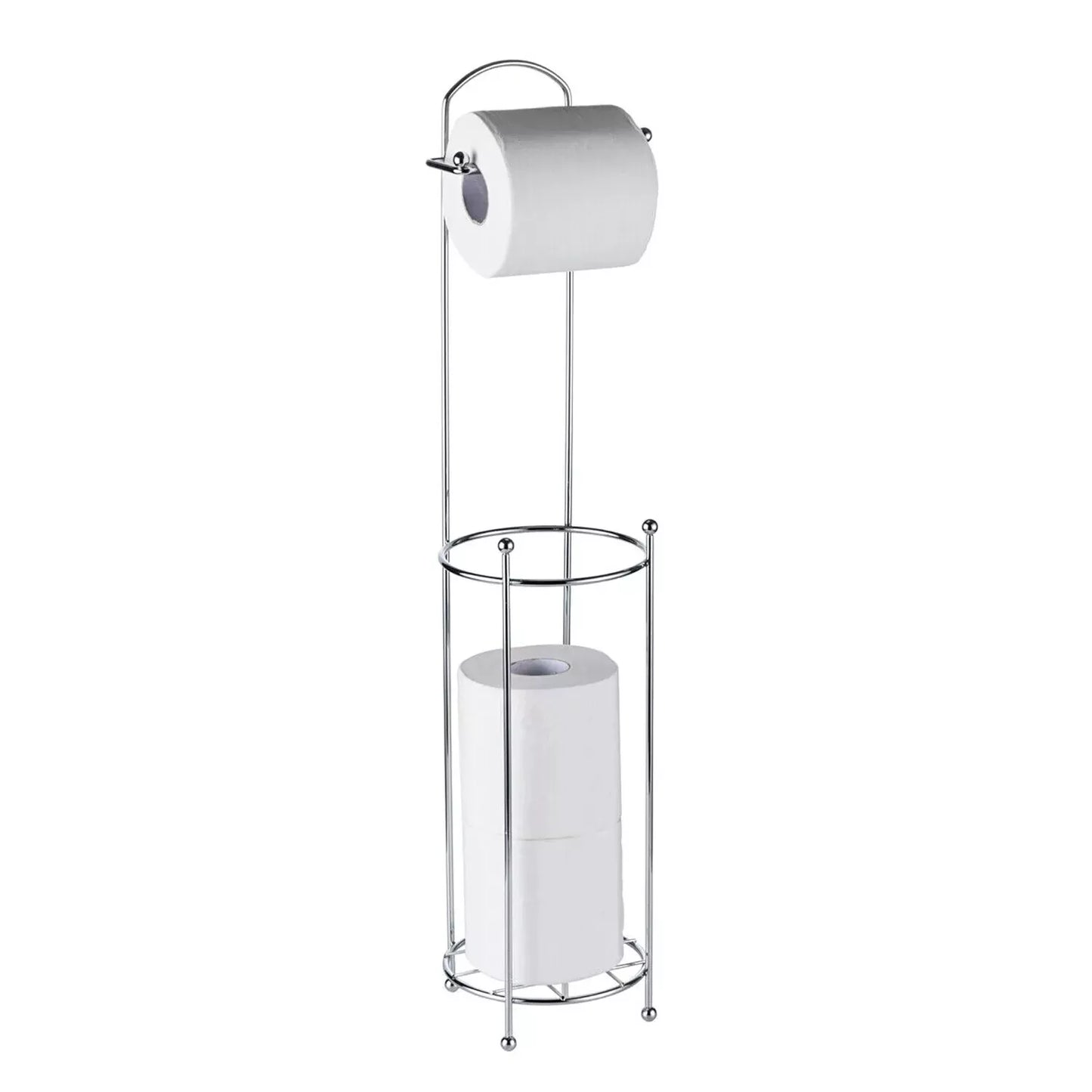 Chrome Tissue Holder Free Standing Toilet Paper Roll Holder Wire Frame Modern