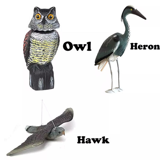 HAWK OWL & HERON DECOY BIRD PEST DETERRENT CAT REPELLER POND SCARER ORNAMENTS