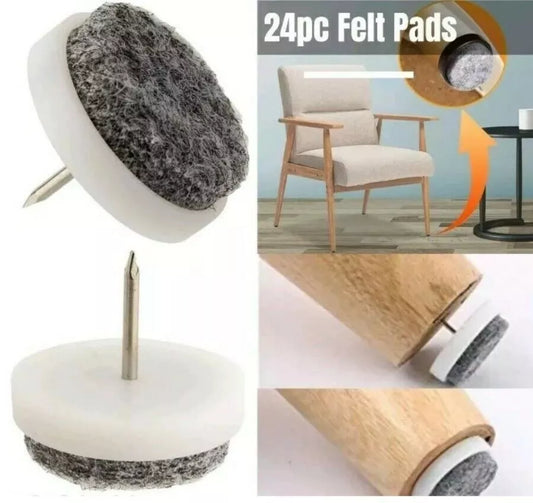 24 Pcs Felt Floor Protectors Nail in Anti skid Furniture Leg Chair Table Cap Pad