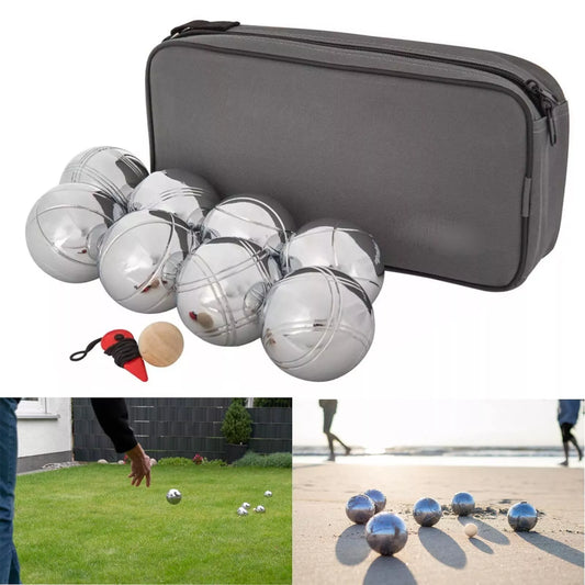8 French Ball Stainless Steel Chrome Boules Set Petanque Carry Case Garden +Jack