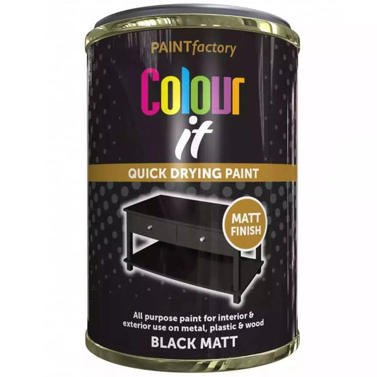 Paint Factory Colour It Black Matt Paint Tin for Exterior & Interior Use - 300ml