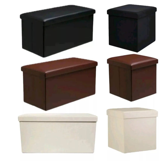 Faux Leather Folding Storage Box Ottoman Seat Stool Storage Boxes Home Footstool