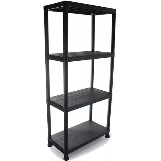 4 Tier Shelf Shelving Rack Shelves Plastic Racking Home Storage Unit Black PACK OF 2