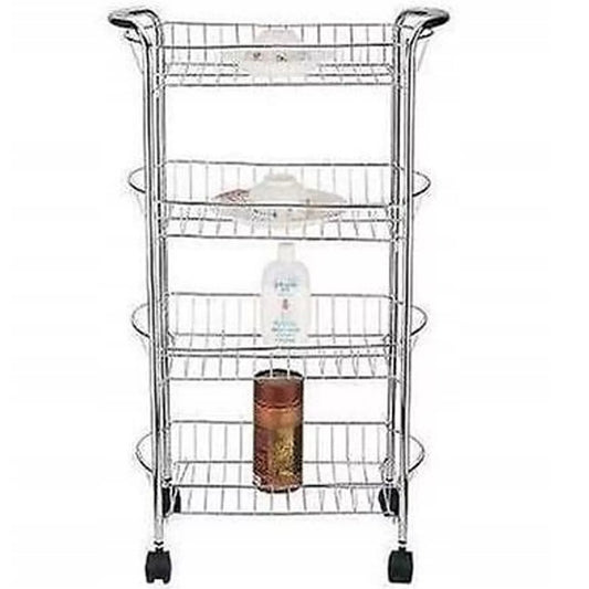 4 TIERS CHROME VEGETABLE & FRUIT TROLLY BASKET KITCHEN STORAGE DIY RACK ONWHEELS