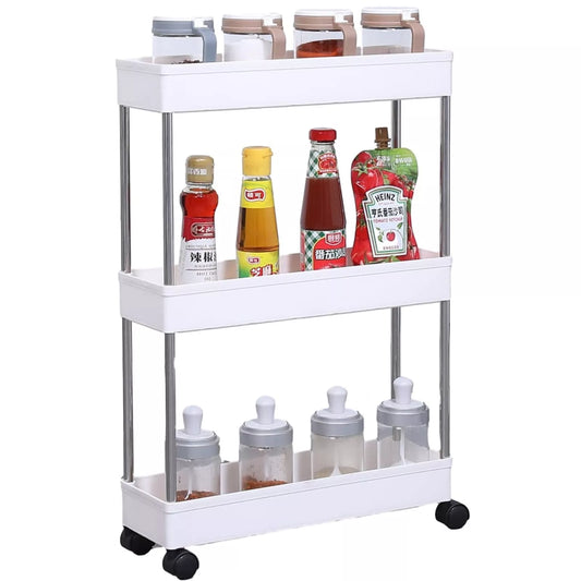 SLIM KITCHEN BATHROOM SLIDER TROLLEY STORAGE SPICE RACK HOLDERS SHELF ON WHEELS