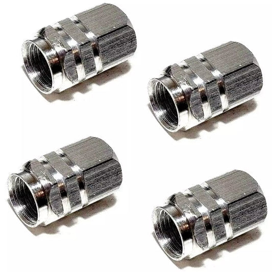 METAL TYRE VALVE DUST CAPS 4 PCS SILVER CAR VAN BIKE MOTORBIKE MOTORCYCLE