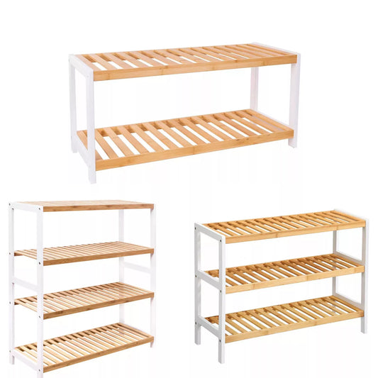 2 3 4 TIER SHOE RACK NATURAL BAMBOO FOOTWEAR STORAGE UNIT WOODEN RACK