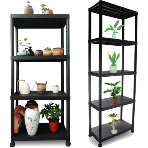 4 - 5 Tier Shelf Shelving Rack Shelves Plastic Racking Home Storage Unit Black