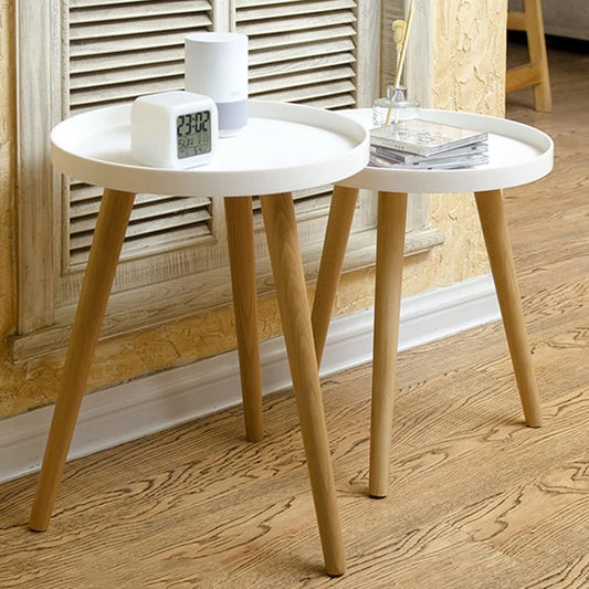 2 Pcs Side Round Table Modern Coffee White Decorative Living Room Table 3 Legs