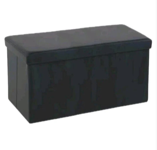 Black Faux Leather Folding Storage Box Ottoman Seat Stool Storage Boxes Home Footstool