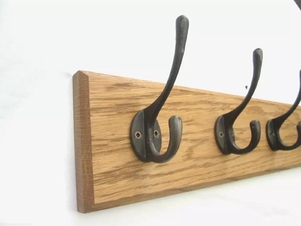 Coat & Hat Wall mounted Hanger with 6 Hooks Stand - Wooden Door Modern Hooks