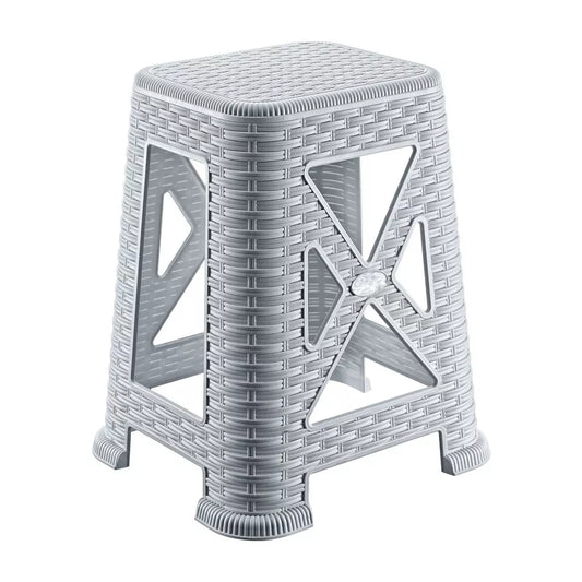 18" Large Plastic Rattan Stool Indoor Outdoor Home Stackable Seat Chair-Light Grey