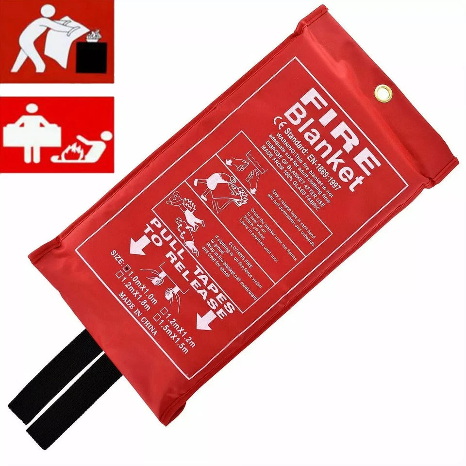 Fire Blanket With Flame-Retardant Cotton Tapes Travel Safety Large 1m x 1m