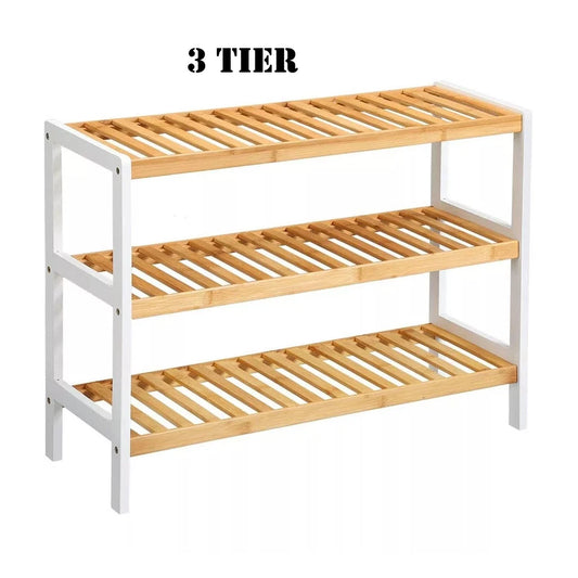 3 TIER SHOE RACK NATURAL BAMBOO FOOTWEAR STORAGE UNIT WOODEN RACK