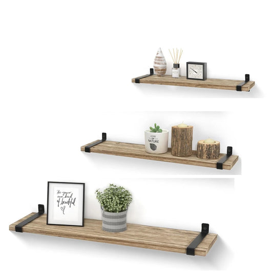 Floating Shelve Set Of 3 Wall Mounted Paulownia Wood Shelf Unit Display Rack