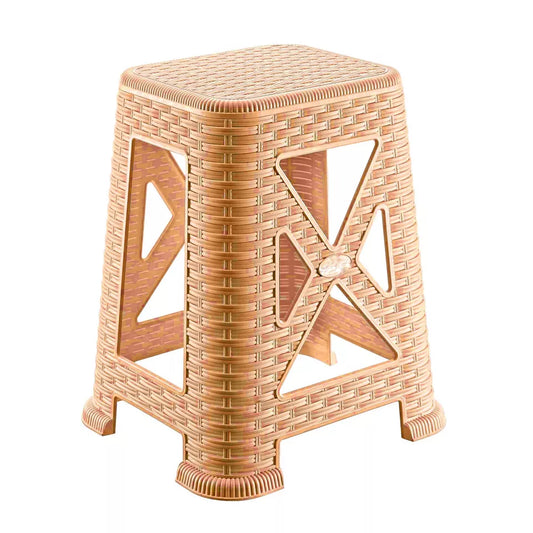 18" Large Plastic Rattan Stool Indoor Outdoor Home Stackable Seat Chair-BEIGE
