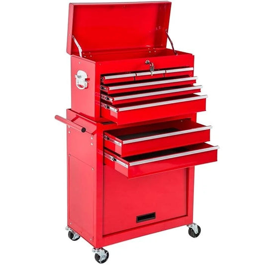 Tool Cart & Chest Combo Set 10 Compartments Trolley Lockable Case On Wheels