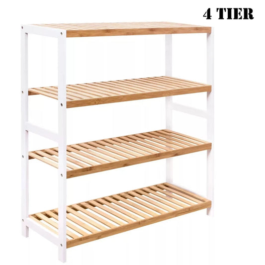 4 TIER SHOE RACK NATURAL BAMBOO FOOTWEAR STORAGE UNIT WOODEN RACK