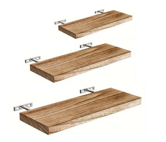 Floating Shelve Set Of 3 Wall Mounted Paulownia Wood Shelf Unit Display Rack