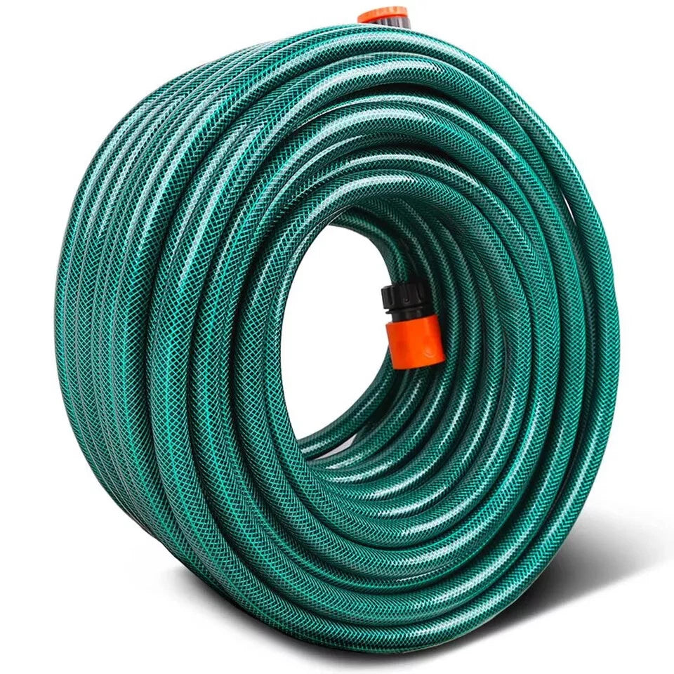 Garden Hose Pipe PVC Water Spray Reinforced Hosepipe + Fittings 15M/20M/30M/50M/5M/100M