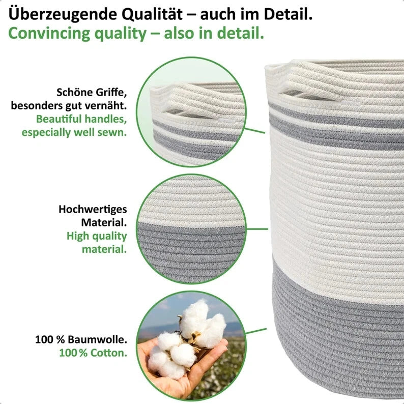 70L Cotton Rope Basket Cloth Toy Storage Laundry Washing Large Organizer Hamper