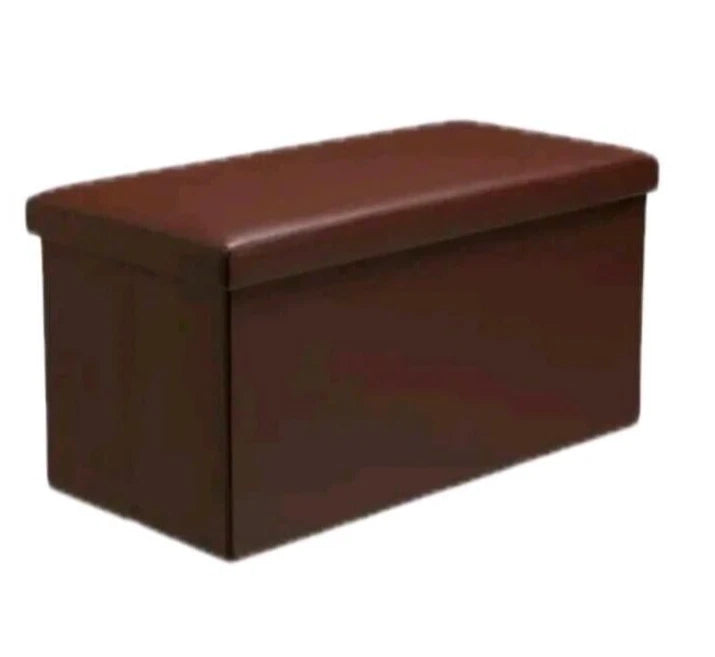 Brown Faux Leather Folding Storage Box Ottoman Seat Stool Storage Box Home Footstool