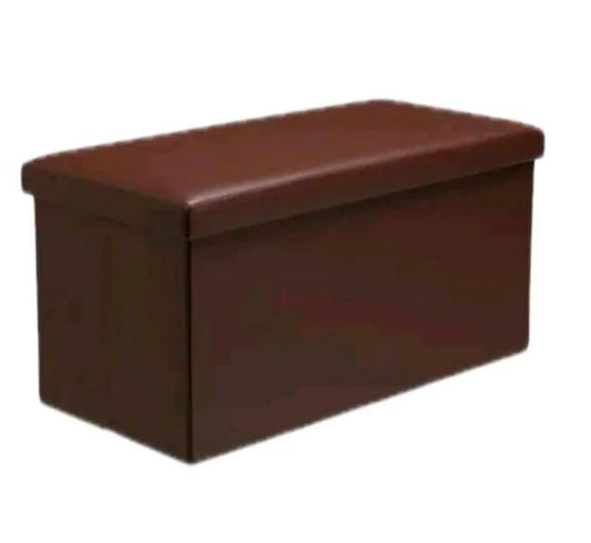 Brown Faux Leather Folding Storage Box Ottoman Seat Stool Storage Box Home Footstool