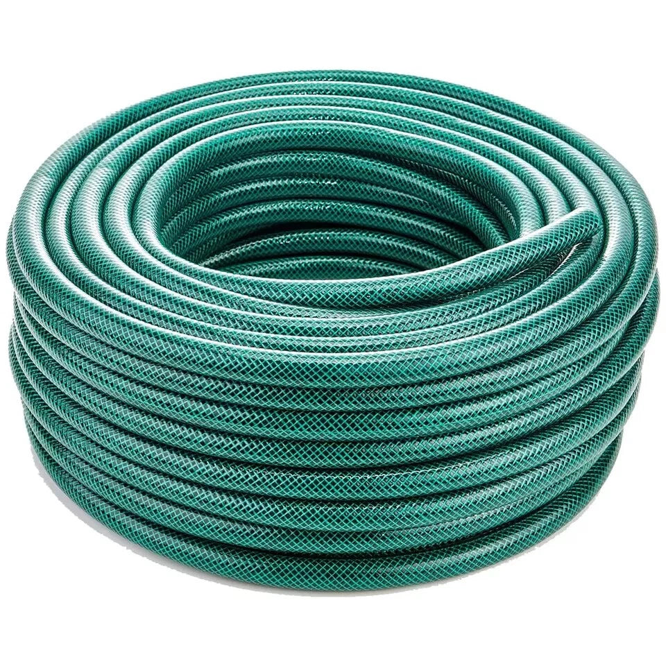 Garden Hose Pipe PVC Water Spray Reinforced Hosepipe + Fittings 15M/20M/30M/50M/5M/100M