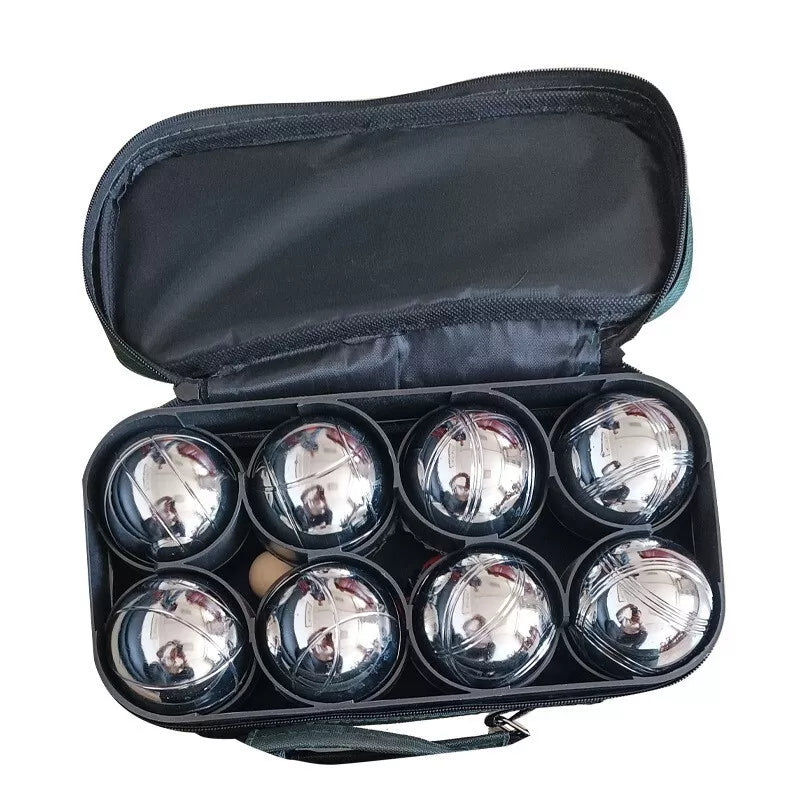 8 French Ball Stainless Steel Chrome Boules Set Petanque Carry Case Garden +Jack