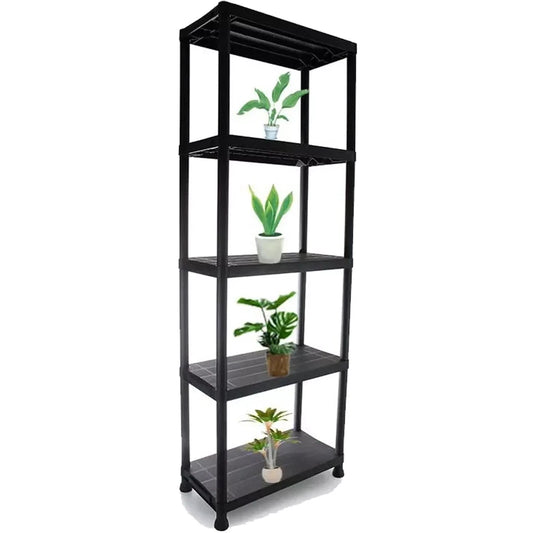 5 Tier Shelf Shelving Rack Shelves Plastic Racking Home Storage Unit Black PACK OF 2