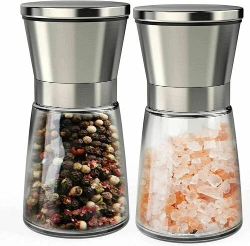 Large Salt & Pepper Grinder Set Adjustable Stainless Steel Glass Coarse Mills