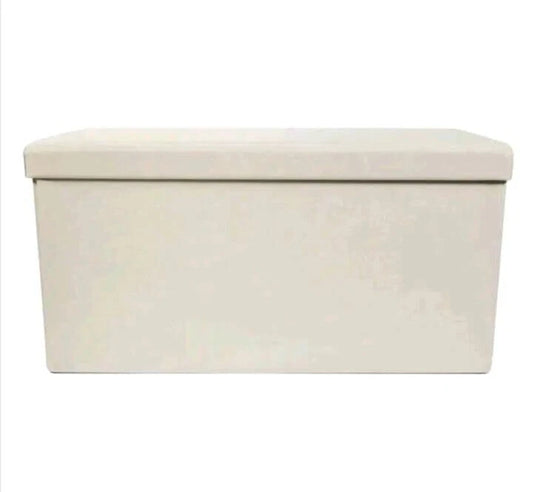 Cream Faux Leather Folding Storage Box Ottoman Seat Stool Storage Box Home Footstool